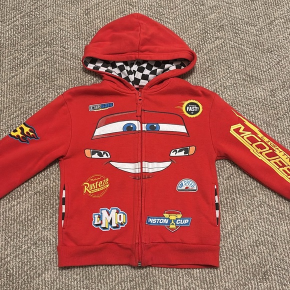 Disney Pixar Cars lightning McQueen zip up sweatshirt size 5/6 red - Picture 2 of 7
